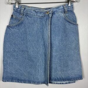 Stuffed Shirt Jeanswear Women's 5/6 Medium Wash Denim Jean Wrap Mini Skirt VTG